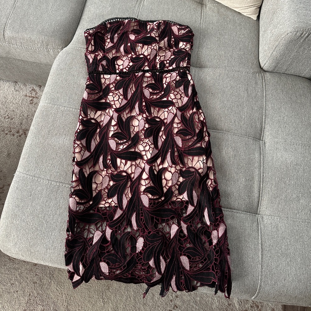 Lulu's Strapless Black and Pink Lace Dress